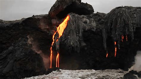 Lava Flowing Into The Water Stock Footage Video 1646350 Shutterstock
