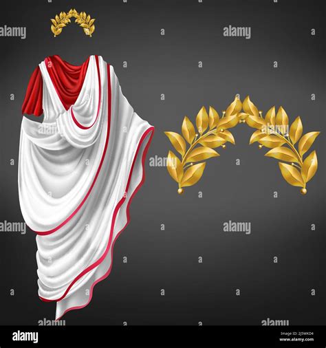 Antigua Toga Blanca Sobre La Corona De Laurel Roja Y Dorada 3d Vector