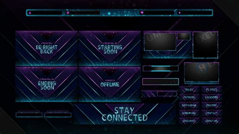 Blue And Purple Neon Twitch Overlay Package Webcam Screens Etsy