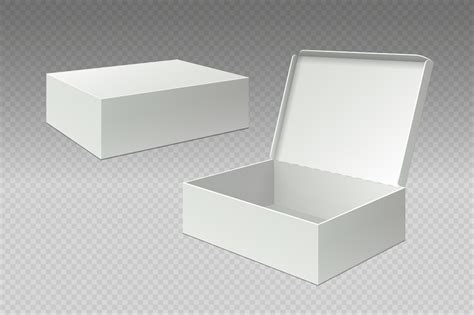 Realistic Packaging Boxes Open Mock Up Blank Package White Square Pa