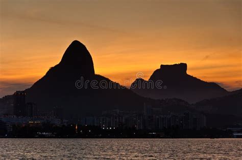 Rio De Janeiro Mountains And Lake By Sunset Stock Photo Image Of