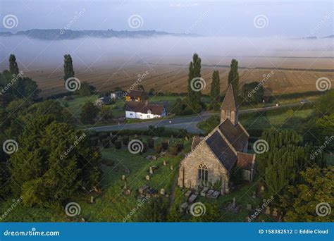 Aerial View Over Countryside Church In Uk Stock Photo Image Of Drone