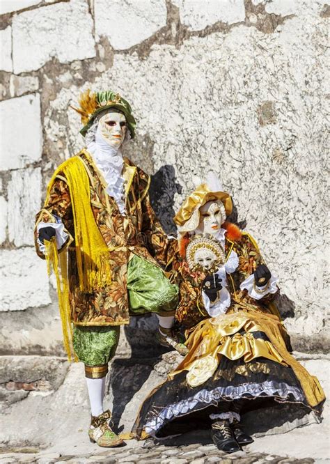Disguised Couple Annecy Venetian Carnival 2014 Editorial Photo