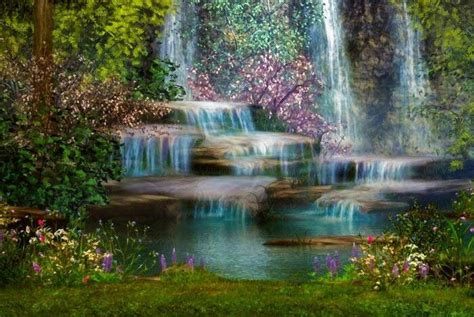 Waterfalls Very Romantic Waterfall Fantasy Landscape Landscape