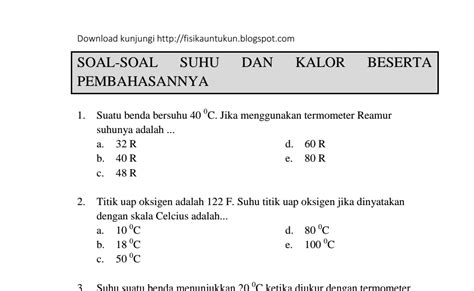 Soal Suhu Dan Kalor Berbagi Informasi