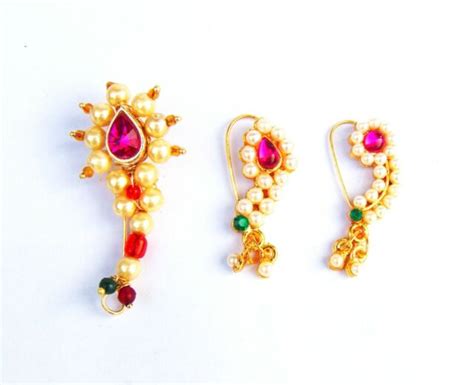 Indian Ethnic Marathi Wedding Nath Gold Plated Nose Ring Women Fashion