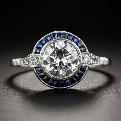Art Deco Style 164 Carat Diamond Platinum Sapphire Engagement Ring