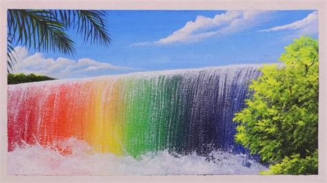 How To Paint Scenery Of Rainbow Waterfall With Acrylic Colour Easy To
