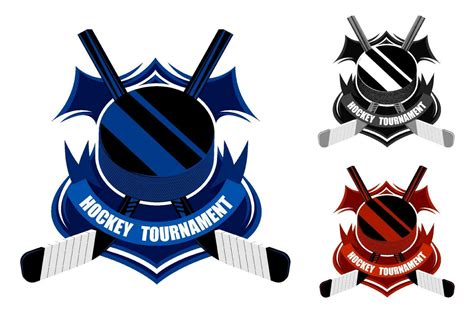 Ice Hockey Sporting Emblems Sport Black Rubber Puck And Crossed Sticks