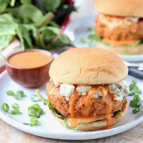 Nutrition per serving, assuming 400g/14 oz chicken breast and 1/3 cup mayo. Buffalo Chicken Burgers - Quick & Easy Recipe | WhitneyBond.com