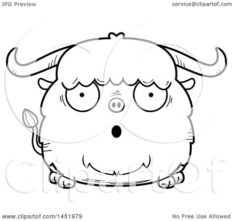 Clipart Graphic Of A Cartoon Black And White Lineart Surprised Ox
