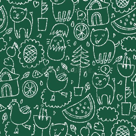 Cute Hand Drawn Children Drawings Seamless Pattern Doodle Child Stock