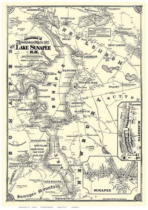 Lake Sunapee New Hampshire 1911 Old Map Reprint Old Maps Old Map