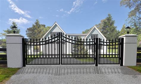 Dual Swing Driveway Steel Gate With 4 Ft Pedestrian Gate Moscow Style