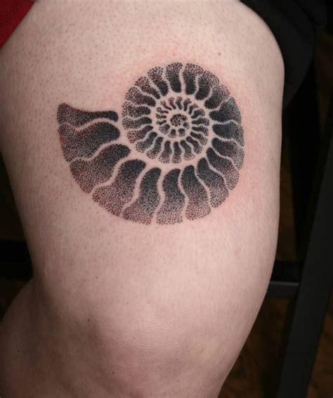 Pointillism Ammonite Tattoo Done By Tom Salwoski Chromatattoo
