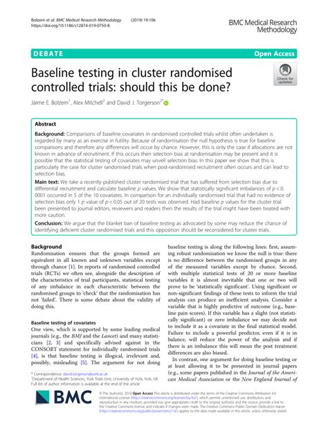 PDF Baseline Testing In Cluster Randomised Controlled Trials Should This Be Done