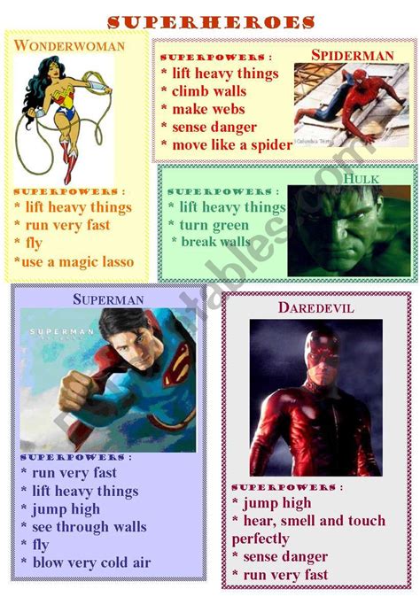 Superheroes Abilities Esl Worksheet By Melise