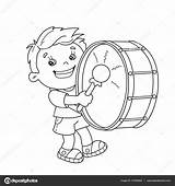 Coloring Playing Drum Outline Cartoon Instruments Boy Musical Illustration Depositphotos Vector sketch template