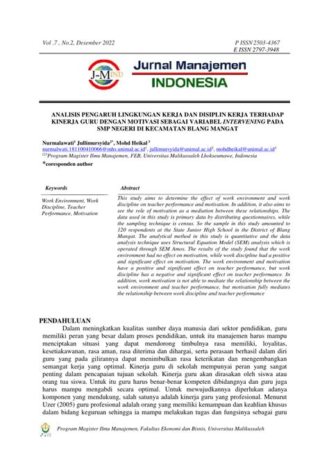 Pdf Analisis Pengaruh Lingkungan Kerja Dan Disiplin Kerja Terhadap