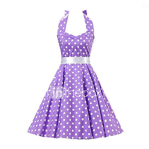 Womens Purple White Polka Dot Dress Vintage Halter 50s Rockabilly Swing Dress 4810344 2016