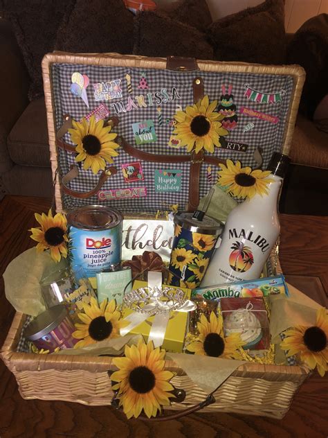 For your green fingered friend. Best friend's 21st sunflower birthday gift basket / box ...