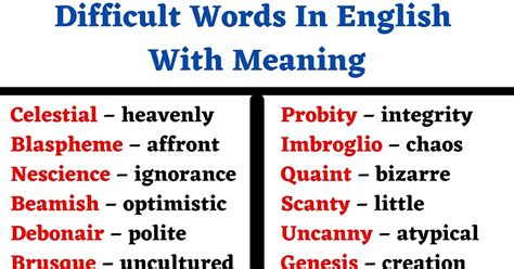 Difficult Words In English With Meaning English Seeker