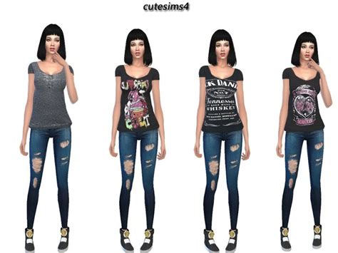 Sweetsims4s Rockershirtcollection Rocker Outfit Sims 4 Clothing