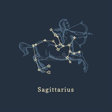 Zodiac Constellation Of Sagittarius In Engraving Style Vector Retro