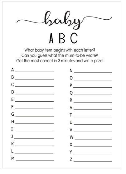 Baby Abc Game Baby Items Game Alphabet Game Baby Shower Game