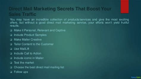 Data determines the response of your clients. Direct Mail Marketing - Secrets that Boost Your Sales Traffic