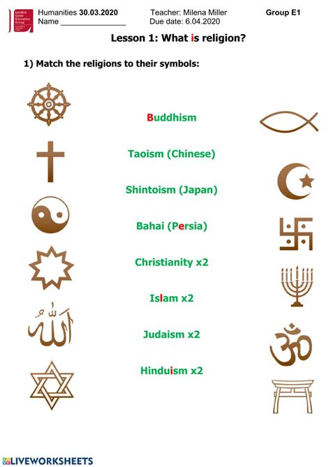 Religion Worksheet