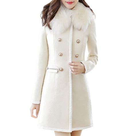 Women Winter Wool Long Coat New White Warm Turn Down Collar Long Coat Lady Elegant Outerwear