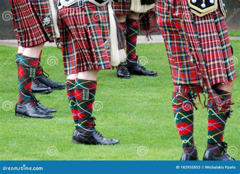 Scottish Music Band In A Traditional Uniforms Edinburgh Scotland Stock