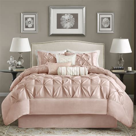 Comforter queen set includes 1 comforter (90″x 90″), 2 pillow shams (26″x20″), full/queen size. Madison Park Vivian Blush Pieced Pleated 7 Pieces ...