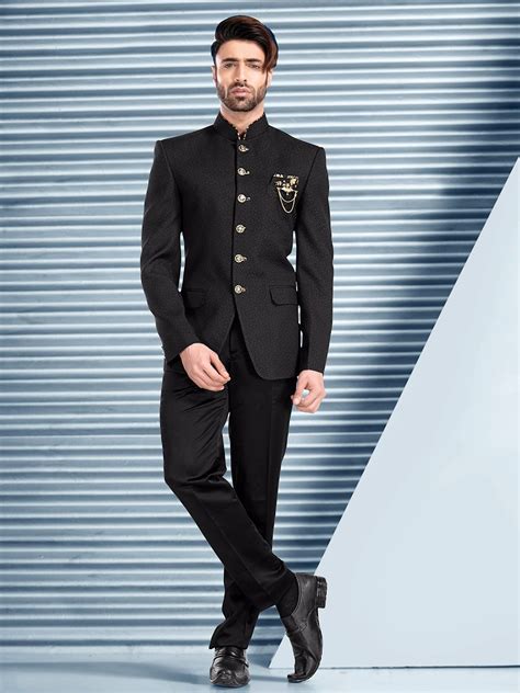 Printed Black Wedding Terry Rayon Jodhpuri Suit Suit For Men Wedding