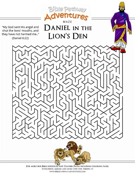 Bible Maze Puzzle Daniel And The Lions Bible Mazes For Kids