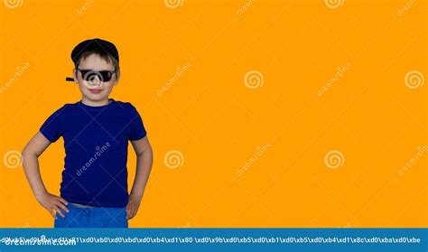 Cute Baby Boy In Sunglasses Isolated On Orange Background Child Boy In