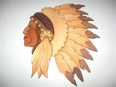 Woodworking Indian Head Wall Hanging Handmade Michigan Intarsia