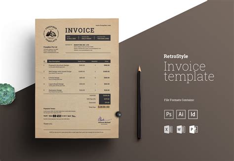 Retro Invoice Excel And More Formats Creative Stationery Templates