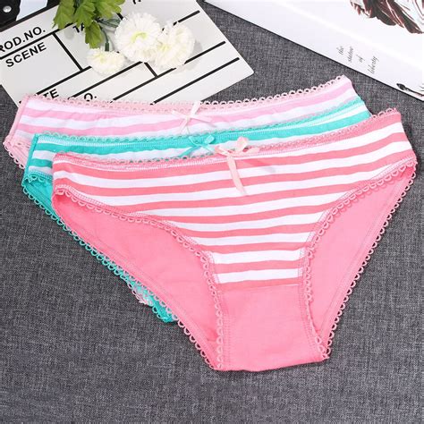 6 Pcsset Hot Sale Fashion Sexy Women Ladies Comfortable Knickers Bow Striped Cotton Thongs