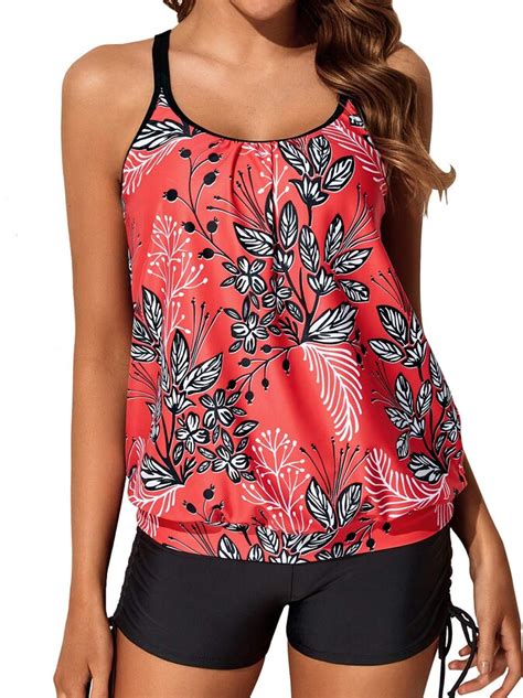 Yonique Blouson Tankini Swimsuits For Women With Shorts Strappy Bathing