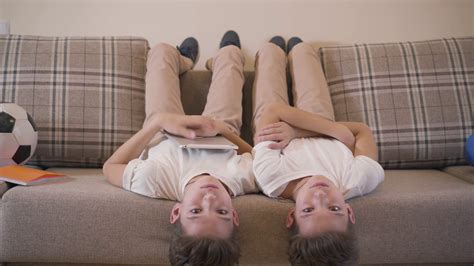 Two Caucasian Twin Brothers Laying Laying Stock Footage Sbv 338062638