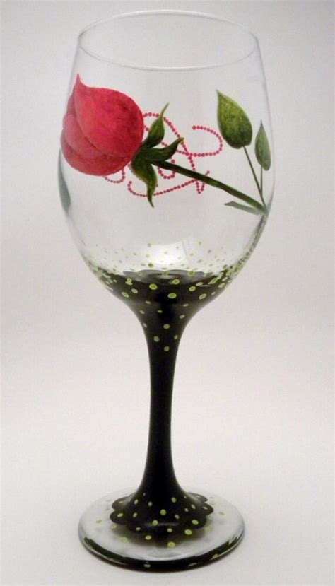 Items Similar To Rose Love Wine Glass Love Wine Glass Red Rose Hand Painted Wine Glass Rose