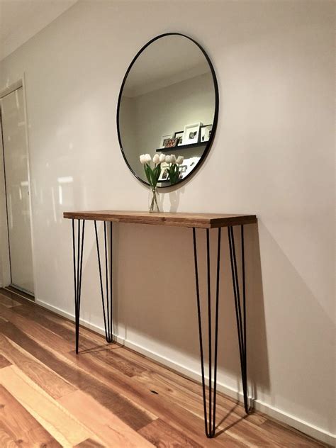 Timber Hairpin Leg Hallwayentry Table With Round Mirror Console