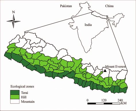 Map Of Nepal Showing Three Ecological Zones Mountains Hills And