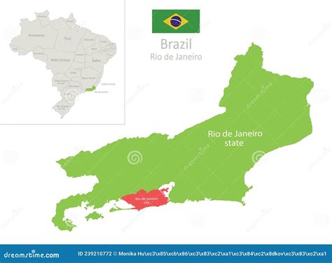 Rio De Janeiro Map State And City Brazil With Regions States And Flag
