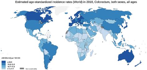 Worldwide Incidence Rates Of Colorectal Cancer In 2018 Globocan 2018 Download Scientific Diagram