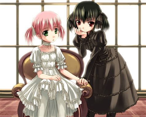 2girls Askray Black Hair Choker Dress Goth Loli Green Eyes Loli Lolita