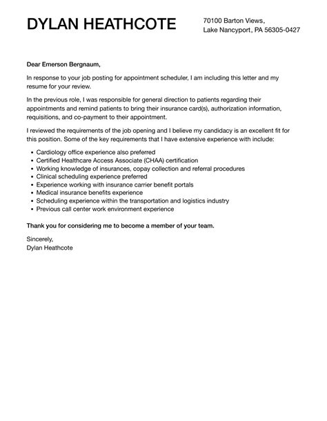 Appointment Scheduler Cover Letter | Velvet Jobs