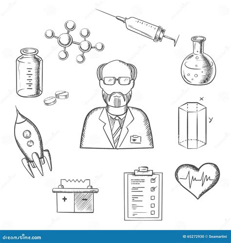 Scientist And Science Research Sketch Icons Stock Vector Illustration